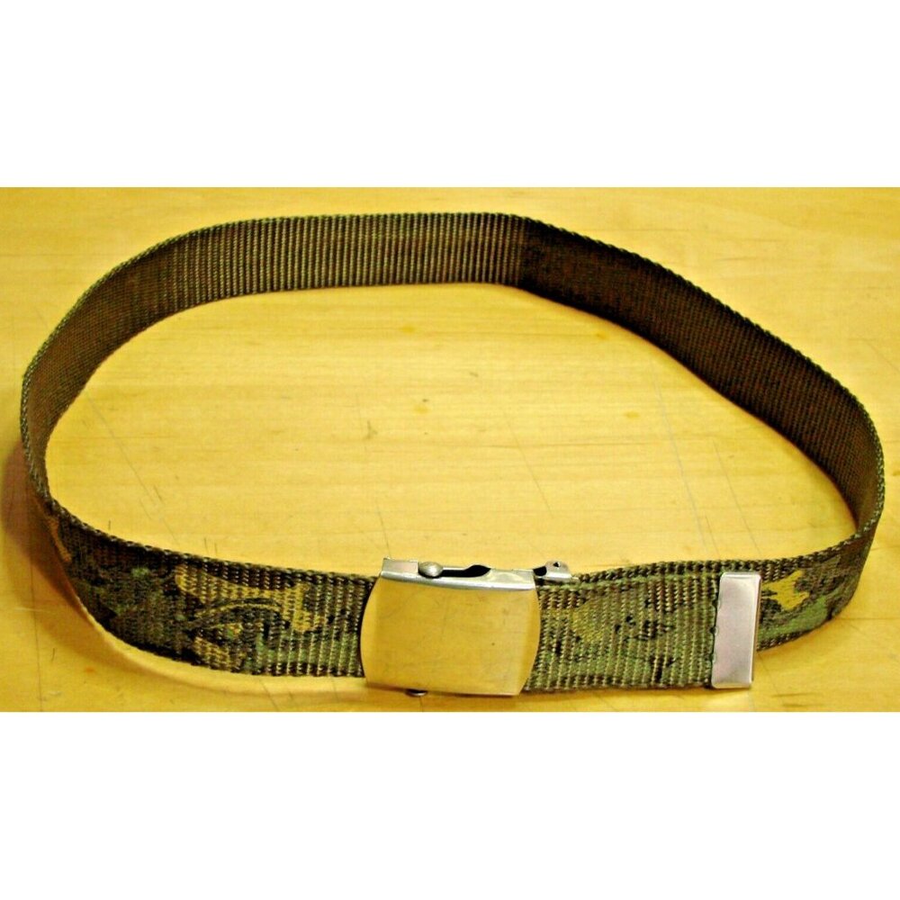 Mens Woven Nylon Belt Size 32 Slide Buckle Camo Green Military Boy Scout Hunting